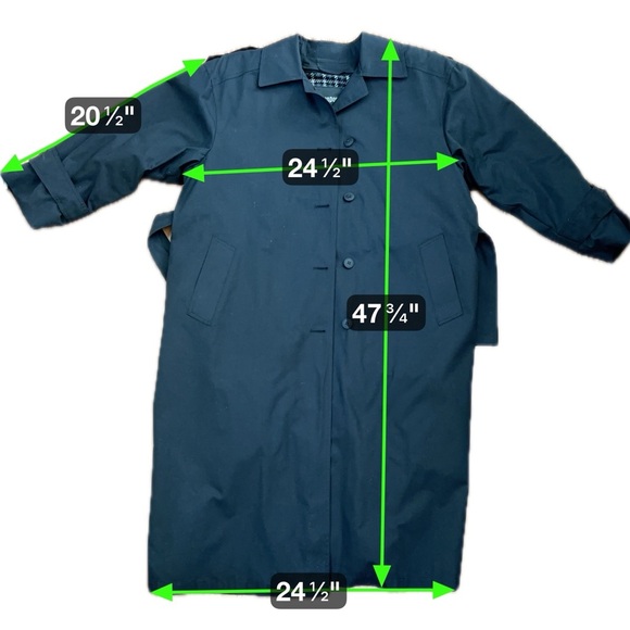 Vintage London Fog Black Trench Coat with Plaid Lining Belted Size 14 Petite - Picture 15 of 15